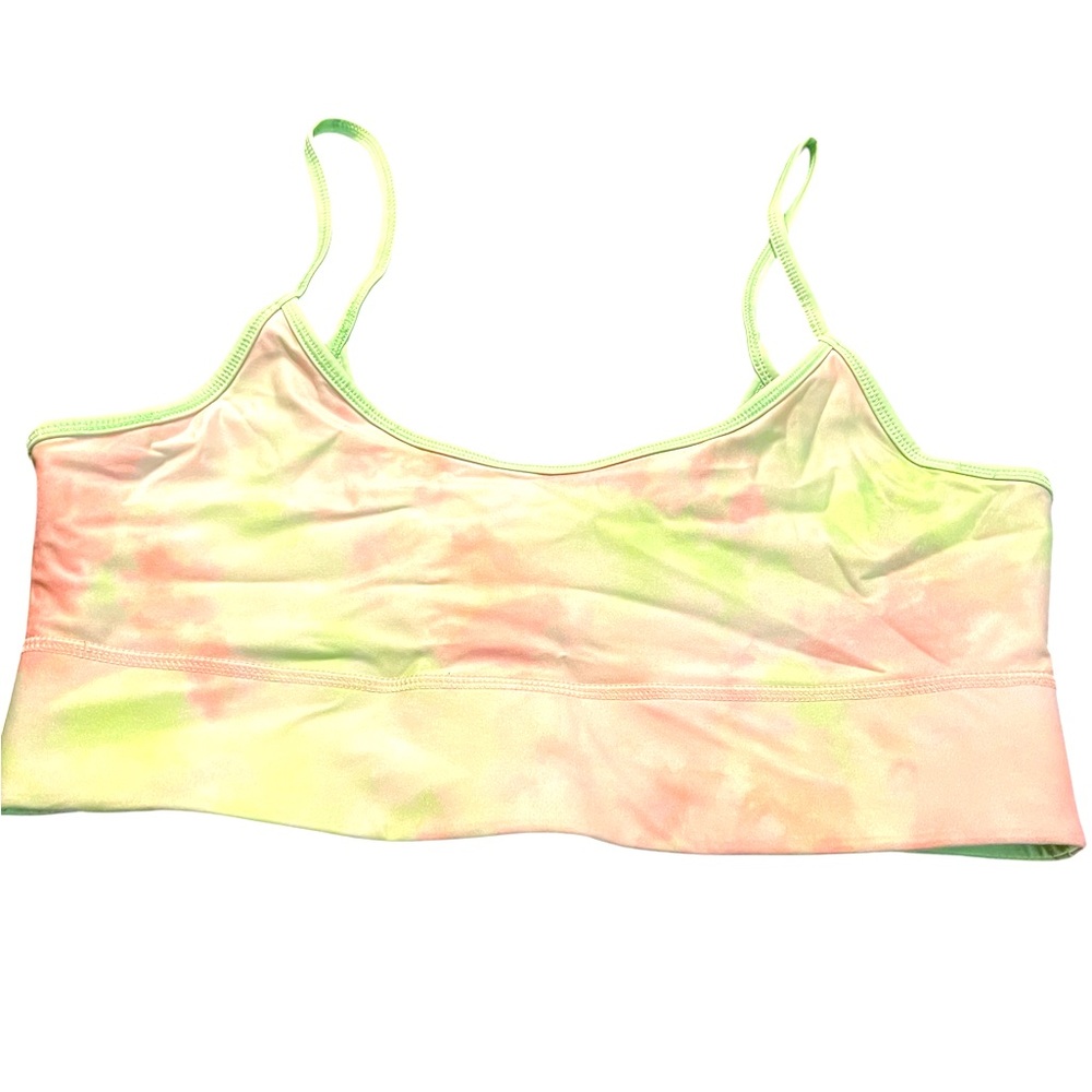 Fabletics women's size Large green and pink lined sports bra good condition